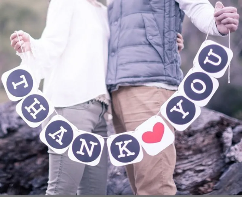 

9pcs/set THANK YOU Letters Hanging Flags For Wedding DIY Decorations Bunting Banners Wedding Garlands Props Decorations