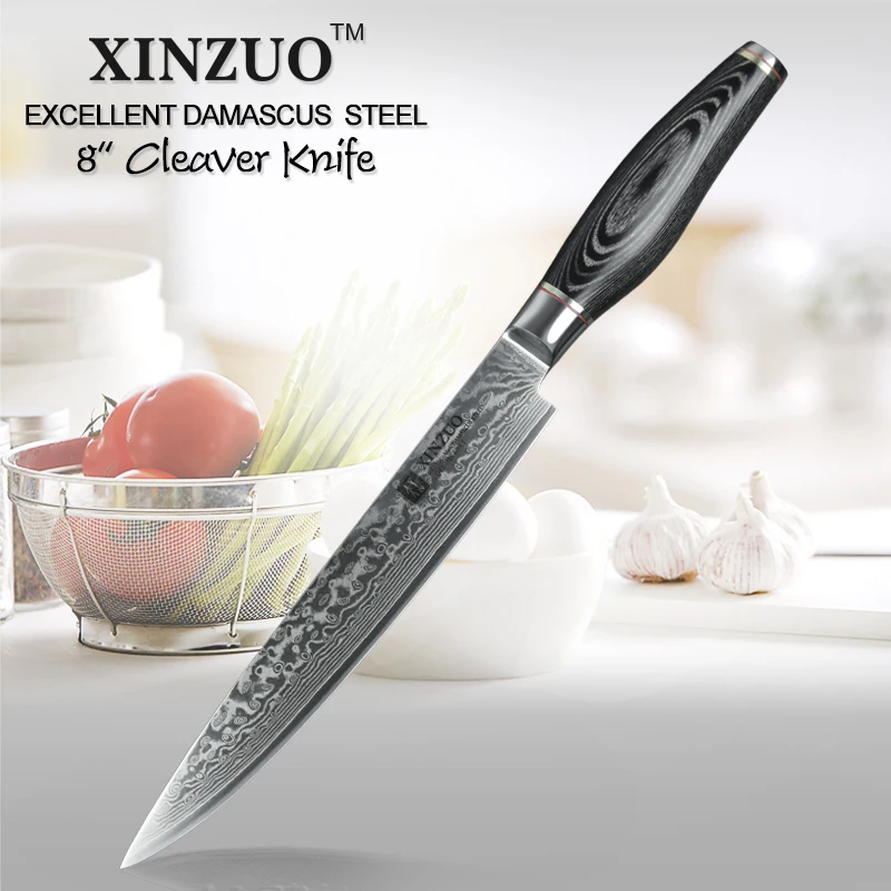 

XINZUO 8" inch Cleaver Meat Knife Japanese Damascus Steel Handmade Kitchen Knife Long Lasting Sharp Blade with Pakka Wood Handle
