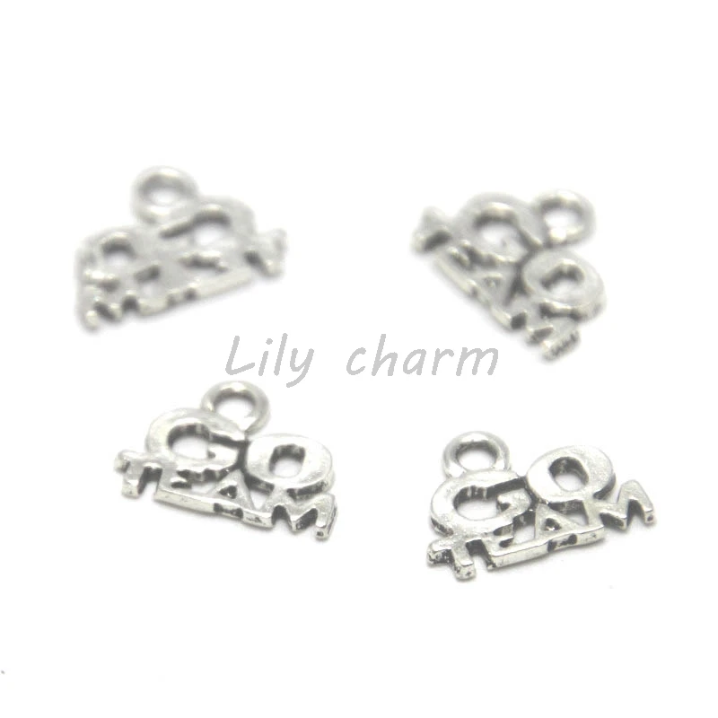 

30pcs/lot Go team Charms Silver tone Cheerful letter Charms pendant 10X13mm