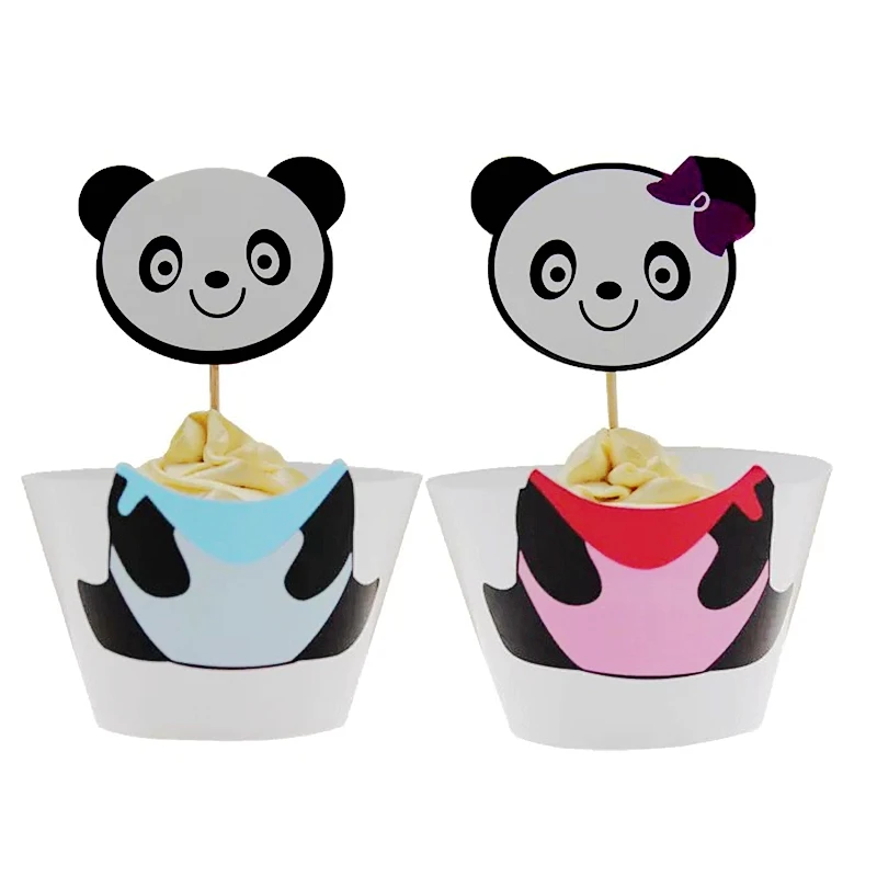 

24PCS Lovely Panda Cupcake Wrapper Cake Topper Pick For Birthday Party Decoration Supplies Cartoon Big Eyes Panda Baby Boy Girl