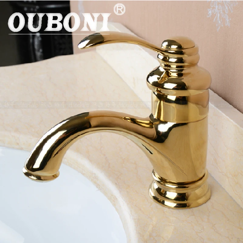 

OUBONI Bathroom Tap Single Hole Golden Polish Bathroom Basin Sink Mix Tap Basin Faucets Small Deck Mounted Water Mixer Tap
