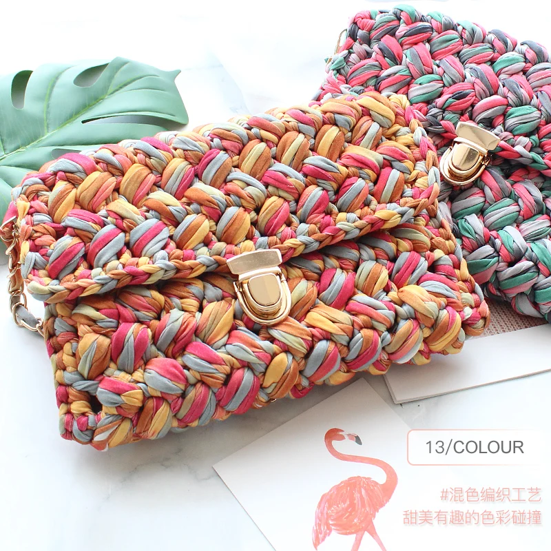 

Multicolor Woven bag materials package , manual oblique bag crocheted thread wool material package
