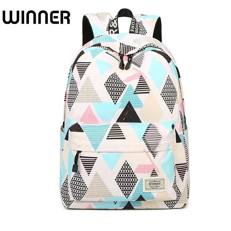 

Casual Preppy Style Ladies Waterproof Backpack Geometry and Tree Patterns Printing Trendy Travel Female Bookbags for School