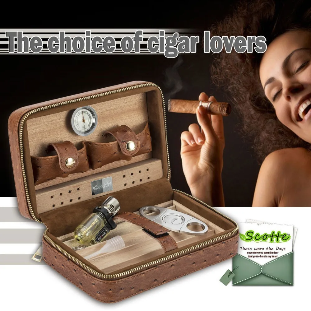 Scotte Portable Travel Cigar Humidor Case (Holds up to 4 Cigars) Online