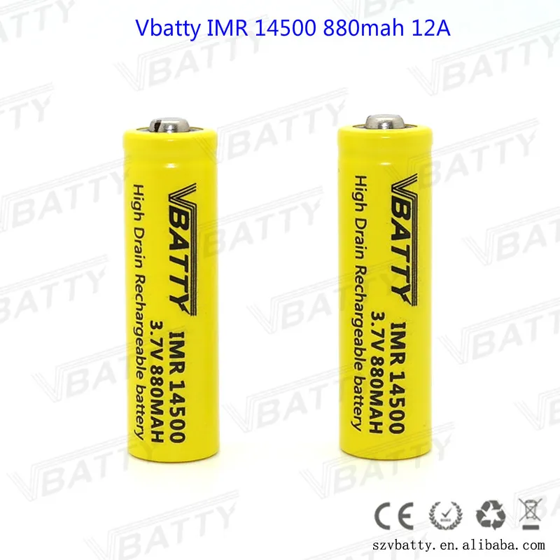 Vbatty IMR 14500 880mah 12A 3,7 V перезаряжаемый литий-полимерный аккумулятор с верхним цилиндром с кнопкой ICR14500 14500 750mAh Аккумулятор Liion(1 шт