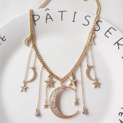 

Freeship vintage fairy medieval style cosplay moon and stars necklace neck decoration