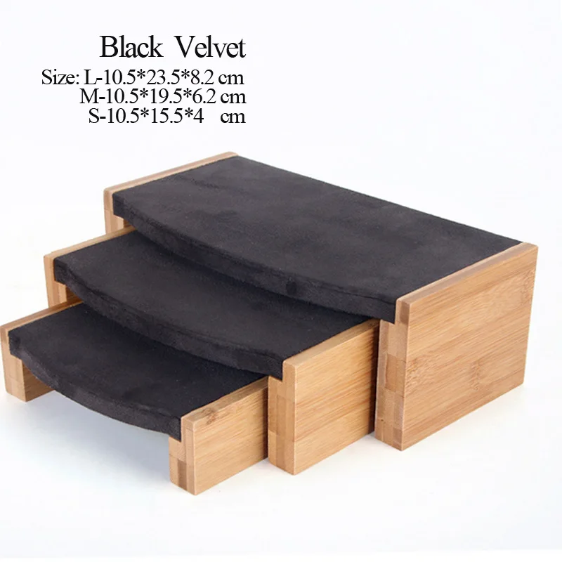 Модные Бамбуковый стол три-ювелирное изделие Дисплей Стенд Серьги nexklace Подвески Ювелирные изделия реквизит простые ювелирные изделия упаковка продажи - Цвет: Black Velvet
