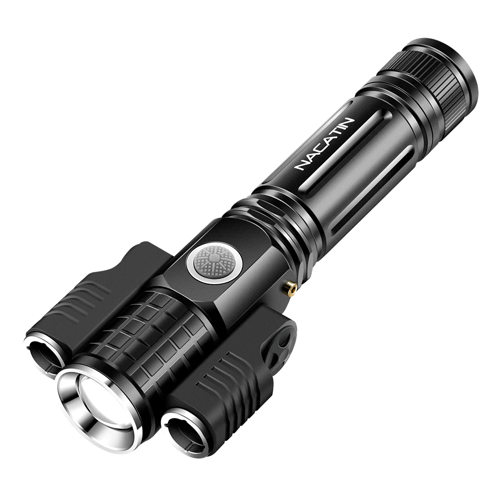 

NACATIN SS - E37 Ultra Bright LED Flashlight with 2 Wing Lamps Zoomable for Camping Hiking Emergency