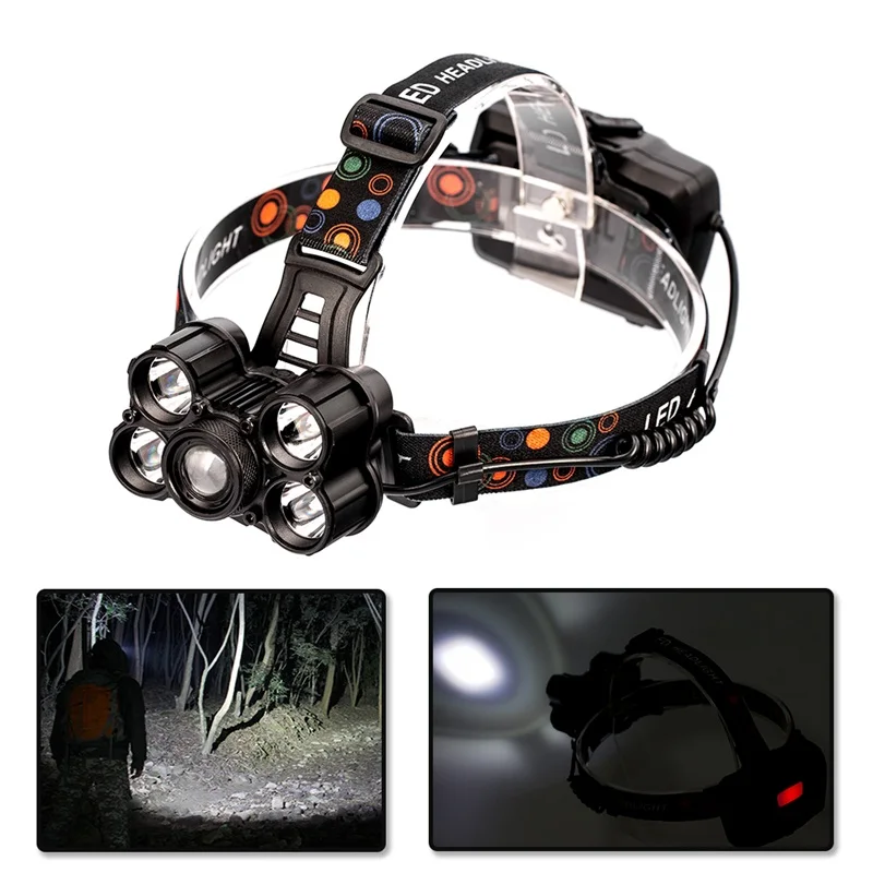 1PC LED Headlamp 25000LM XM-T6x5 Led Flashlight Super Bright Waterproof LED Headlamp Zoom Headlight For Fishing Light Hunting