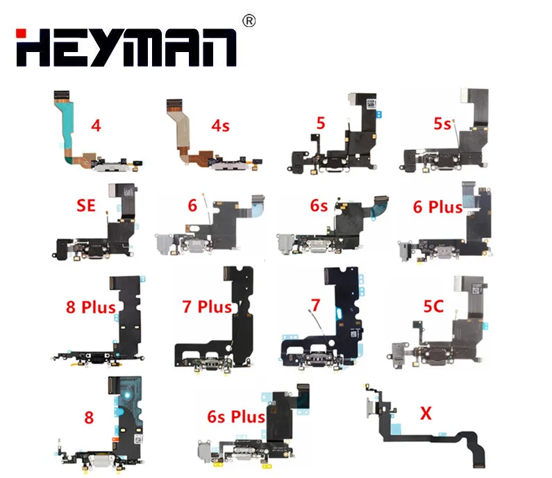Гибкий кабель Heyman для Apple iPhone 4/4S/5/5S/5C/SE/6/6splus/7plus/8/X/разъем наушников/док-станция с