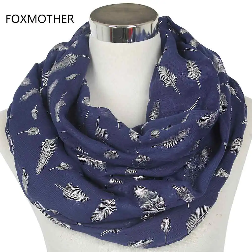FOXMOTHER модные женские белые темно-синие желтые бронзовые фольга Серебряное перо кольцо шарфы шейный шарф блестящий платок - Цвет: Navy Blue