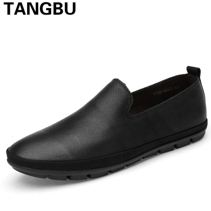 

2019 Spring Genuine Leather Men Loafers Slip On Casual Boat Shoes Simple Fashion Men Driving Shoes Flat Shoes Plus Size 37-45