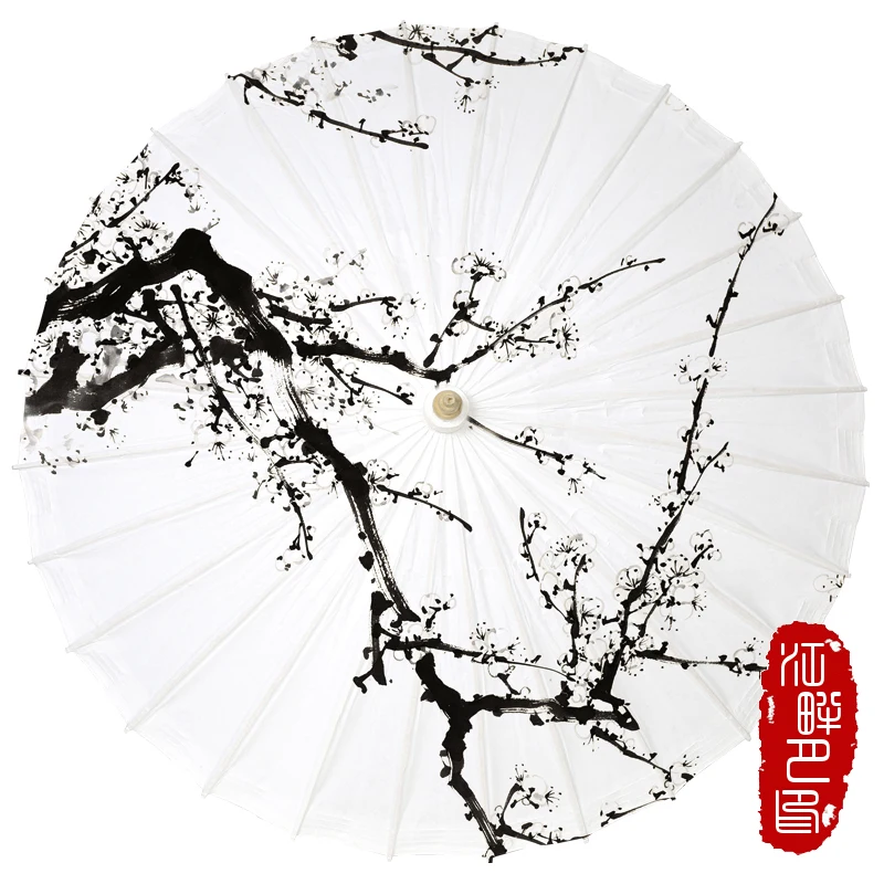 

Delicate Snow White Color Oil Paper Umbrella Winter Cherry Blossom Scence Paper Parasol Art Show Exhibition Paper Umbrella