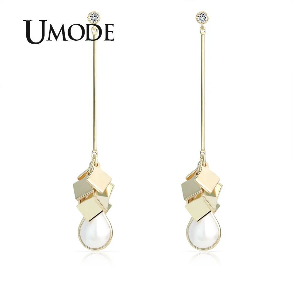 

UMODE Gold Water Drop Earrings for Women Korean Pearl Square Dangle Earrings Wedding Gift Fashion Jewelry Accessories UE0511