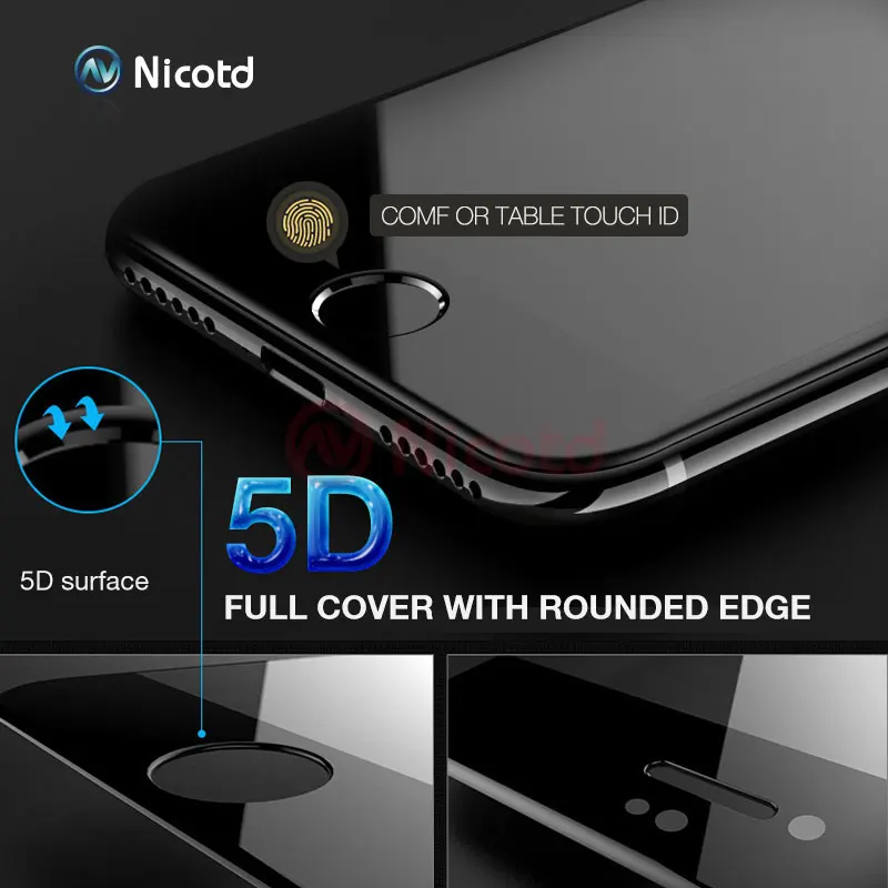 Nicotd 5D Volle Abdeckung Rand Gehärtetem Glas Für iPhone 8 7 plus 9 H 3D/4D Curved Screen Protecto