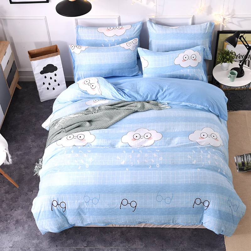 

cute cartoon bedding set 3/4pc baby girl room decor single double queen king size cloud flower bed spreads washable duvet covers