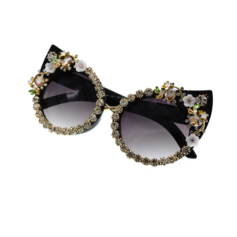 Модные солнцезащитные очки для женщин, новинка, Брендовые очки, металлические украшения, стразы, кошачий глаз, солнцезащитные очки, винтажные очки