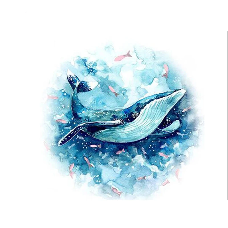 Синий кит рисунок акварелью