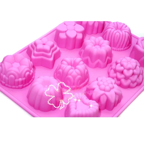 Высокое качество непрерывной 12 Цветочные силиконовые формы для торта инструменты желе Шоколад кексы выпечки Формы для выпечки Diy плесень