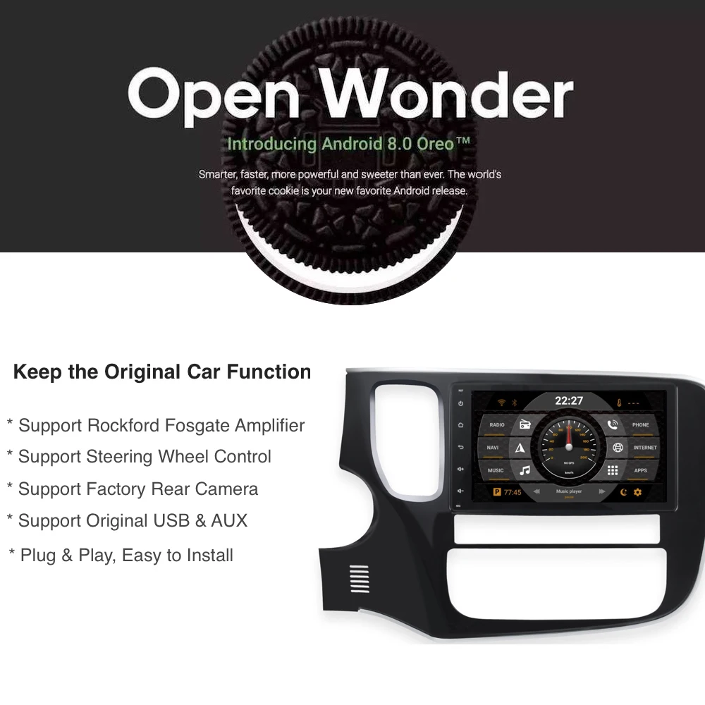 Excellent 8" 2 din Car Radio Android 8.0/7.1 for Mitsubishi Outlander 2014 2015 Multimedia Support Rockford Amplifier Built-in Gps 0