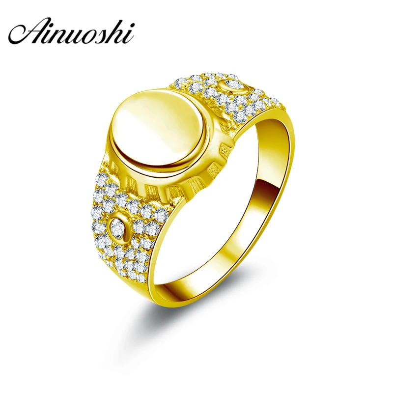 

AINUOSHI Luxury Smooth Gold Ring 10K Solid Yellow Gold Men Ring Rows Drill Band Engagement Wedding Jewelry 4.7g Wedding Band