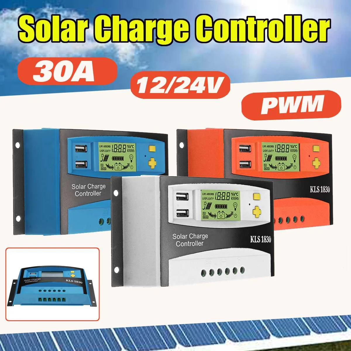 

30A Solar Charge Controller USB LCD Display PWM 12V 24V Auto Solar Cell Panel Charge Regulator with Load For Led Street Lamp