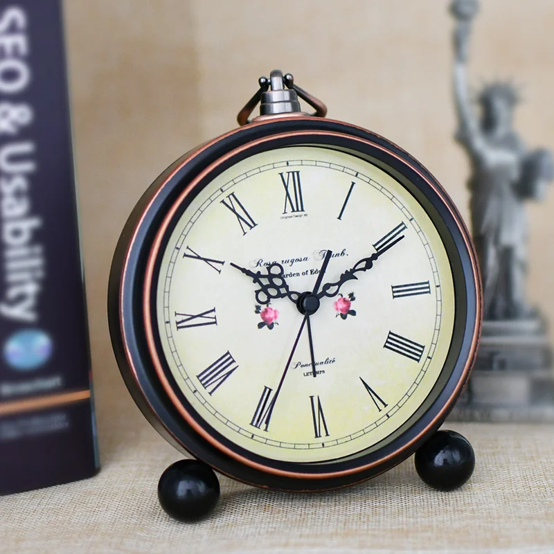 High Grade Vintage Alarm Clock Study Room Desk Table Clock Antique Bedside Wake Up Clock Metal Loud Alarm Desk Clock