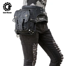 Стимпанк черные кожаные поясные сумки для женщин мужчин Панк Ретро ПУ мини Фанни пакеты повседневные бедра сумки с кобурой