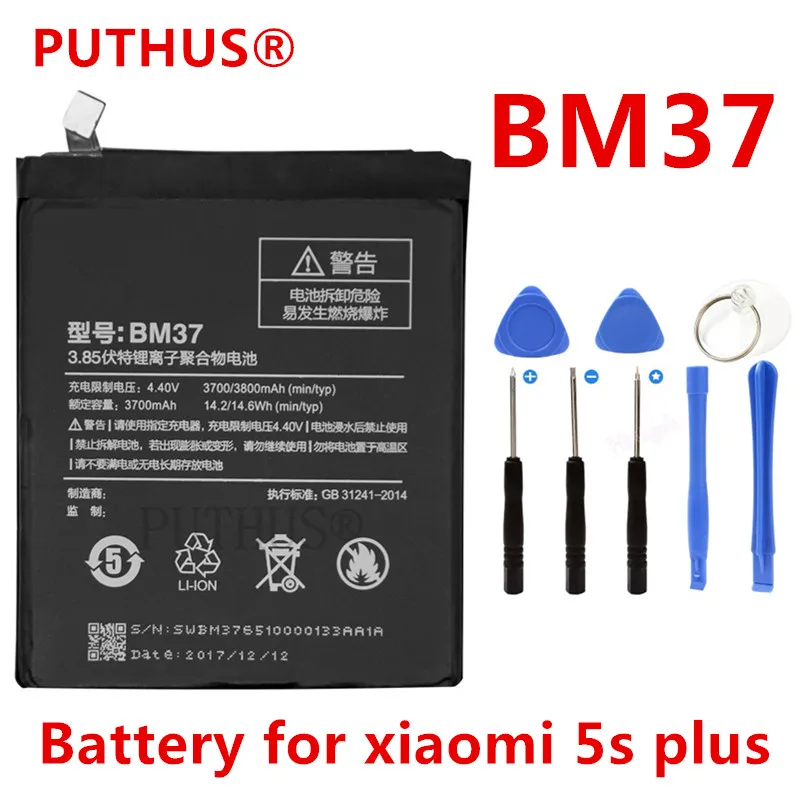 

100% Original Xiaomi Battery BM37 bm37 Real 3800mAh Battery For Xiaomi Mi 5S plus Mi5s plus bm 37 batteries + repair tools