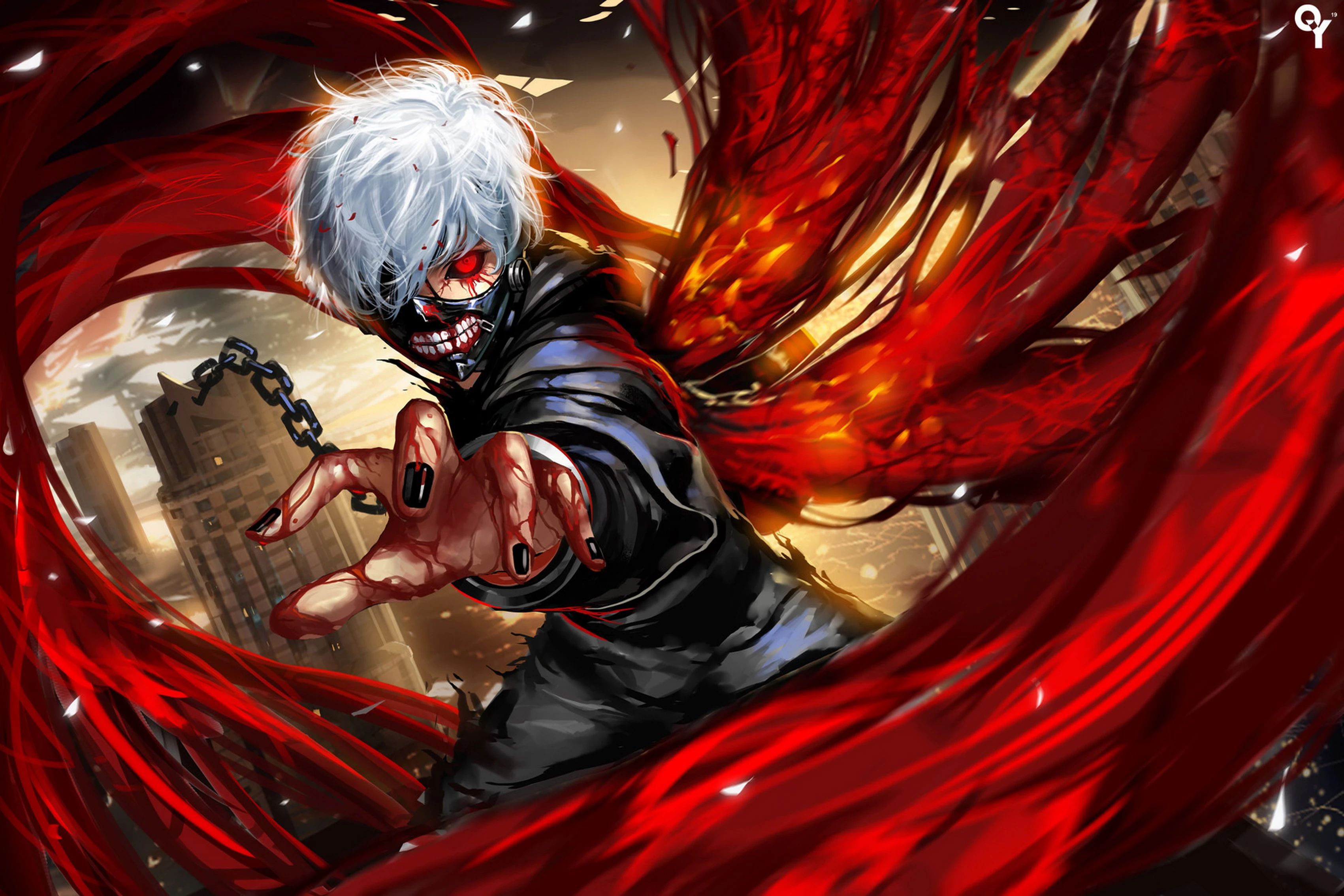 Anime art Tokyo Ghoul anime view darah rantai kain Ruang Tamu rumah