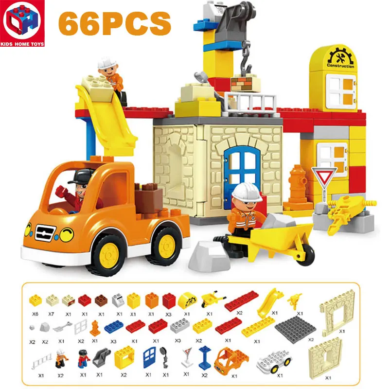 

Kid's Home Toys Duplo Large Particle City Building Team Construction Team Model Building Block Brick Kids Toy Compatible Duploe