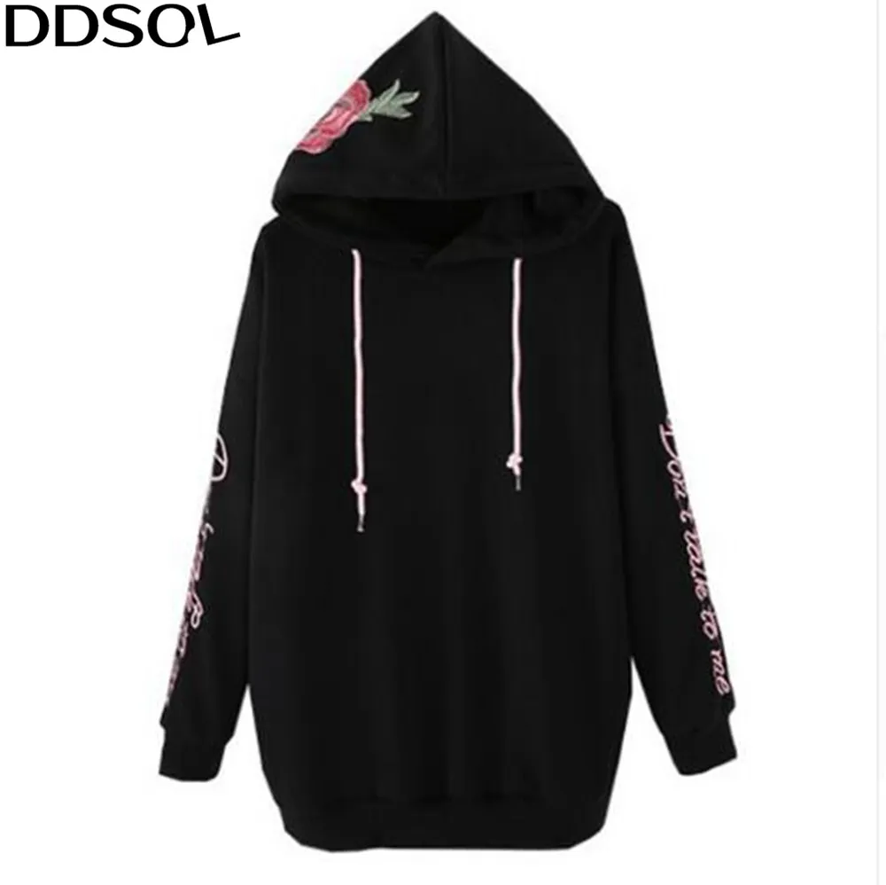 Ddsol floral rose hoodie women fashion loose embroidery rose design