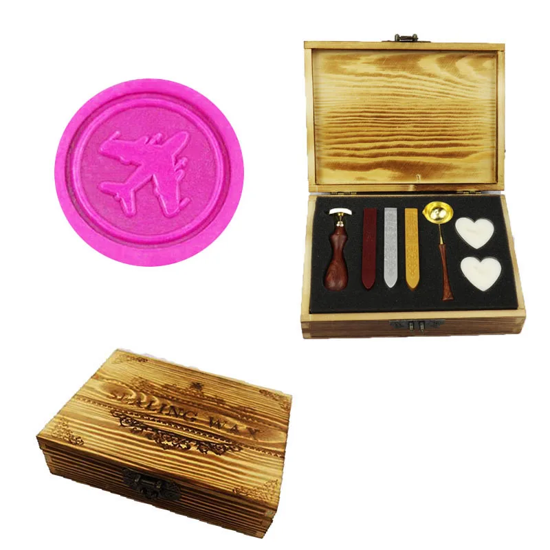 1 wood box Печать самолета штамп, подпись индивидуальная восковая печать штамп, идеально подходит для украшения конвертов Свадебная печать приглашения свадебный подарок - Цвет: 1 wood box