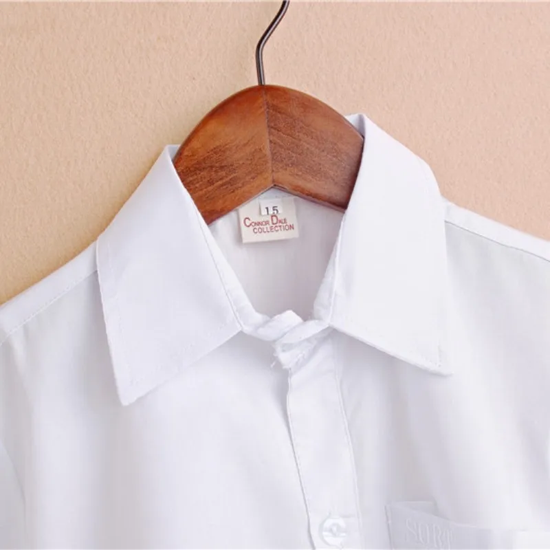 Г., Детские Формальные однотонные топы с отворотом для мальчиков белая детская рубашка с пуговицами спереди для малышей