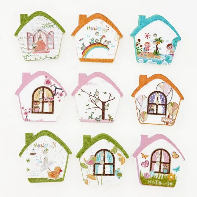 

20PCS Cute Kid Wood Handmade Word Mixed Color Craft Decoration Button 25mm 22#