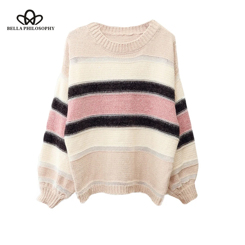 Wonder 2018 new autumn Sueter Mujer O Neck Korean Sweater Women  Hit Color Sweet Oversized Pullover Fashion Knitted Jumper tops
