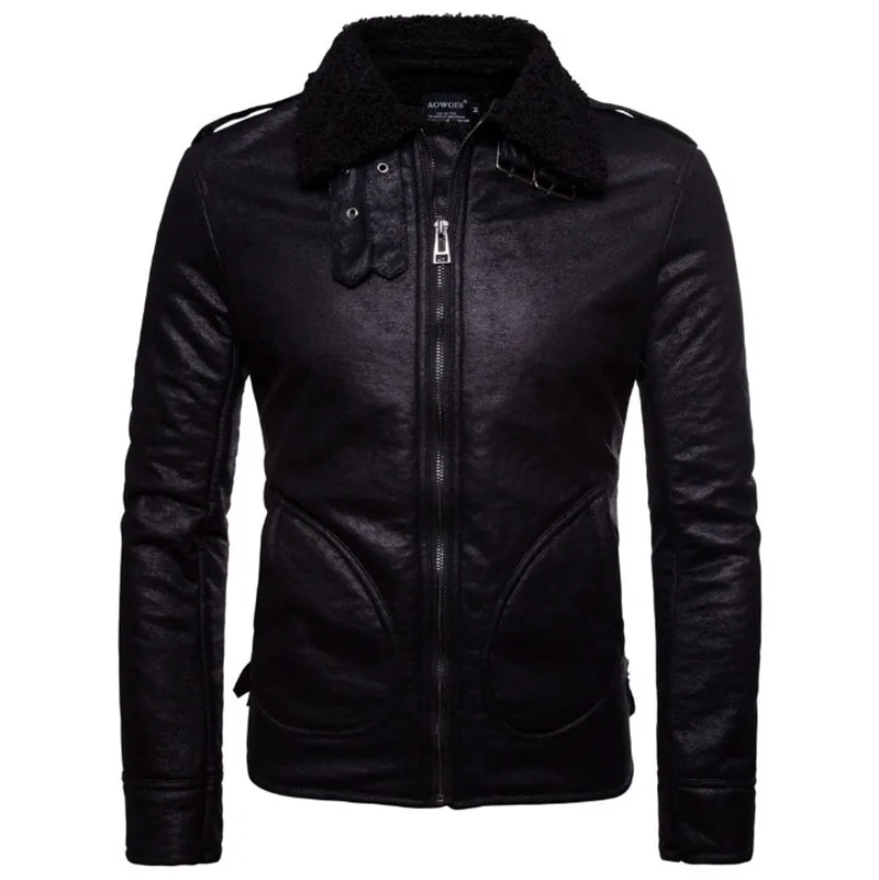 Европейский/американский размер, мужская кожаная замшевая куртка, мотоциклетная кожаная куртка, Мужская Меховая куртка из искусственной кожи, Jaqueta De Couro Masculina - Цвет: Черный