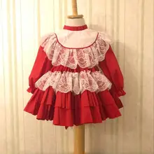 Весенне-осеннее винтажное испанское платье для девочек, бальное платье принцессы с помпоном, кружевное рождественское праздничное платье лолиты для девочек, хлопок