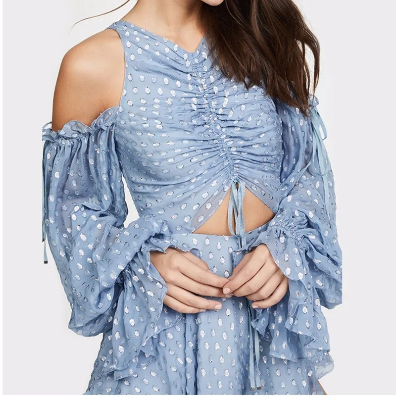 Женский шифоновый комбинезон TWOTWINSTYLE летний короткий топ с открытыми плечами