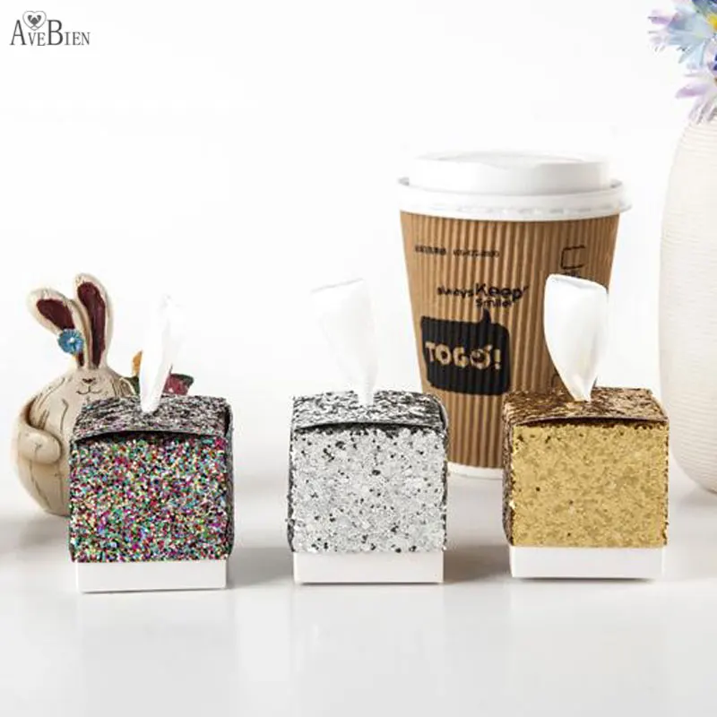 

50pcs Baby Shower Candy Boxes Cute Gift Bag Paper for Baby Shower Decorations Sliver Gold Glitter Party Set Event Party Supplies
