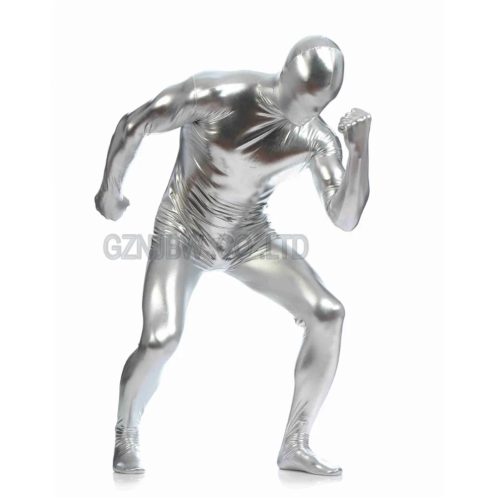 Adult-Mens-Faux-Leather-Metallic-Silver-