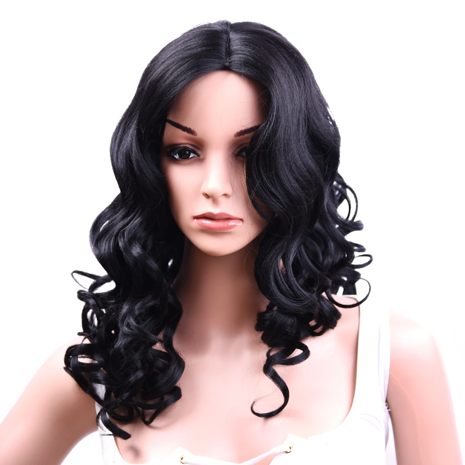 Sambraid 22 дюймов длинный волнистый синтетический парик Полный машинный корпус черные парики искусственные волосы для париков для женщин