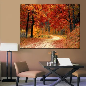 

Modern Wall Art Painting 1 Piece Fall Season Red Forest Landscape Picture For Living Room Or Bedroom Decorative Canvas Print