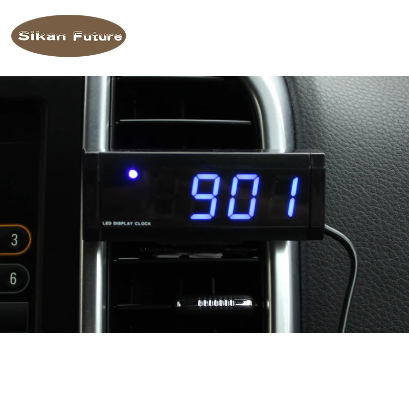 

sikan,K04 Car Interior Thermometer Clock Voltmeter Digital Display Calendar Car Interior Exterior Temperature Meter Car Styling