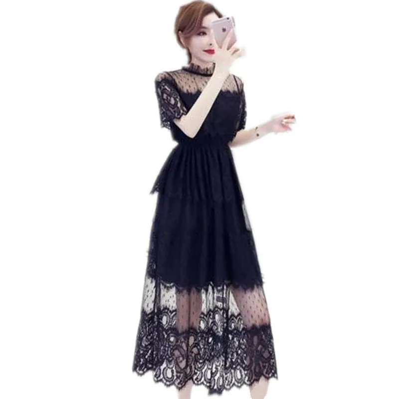 

Yi Lin Kay 2019 New arrival summer High-end custom woman dress Collect waist eyelash lace dress