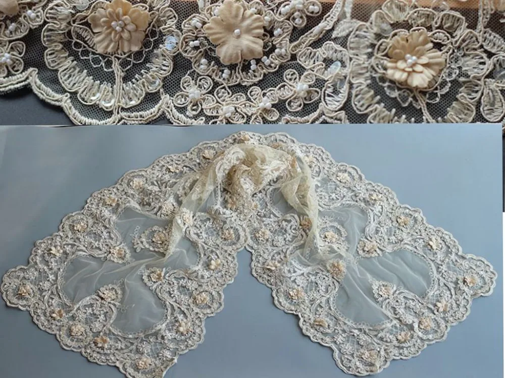 

3Dflowers Luxury Beaded Lace Tablecloth Handmade Sheet Doilies Alencon Lace Mat Top Cover