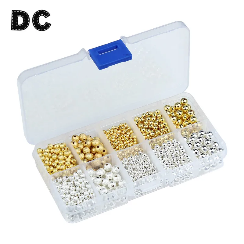 

DC 1600pcs/box 3/4/6mm Mixed Gold/Silver Color Round Matte Copper Beads CCB Plastic Spacer Beads for Jewelry Making Materials