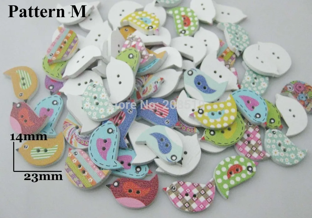 Pattern M WB0234 смешанные узоры деревянные кнопки птица серый животных кнопки для рукоделия 200 шт швейные принадлежности - Цвет: Pattern M