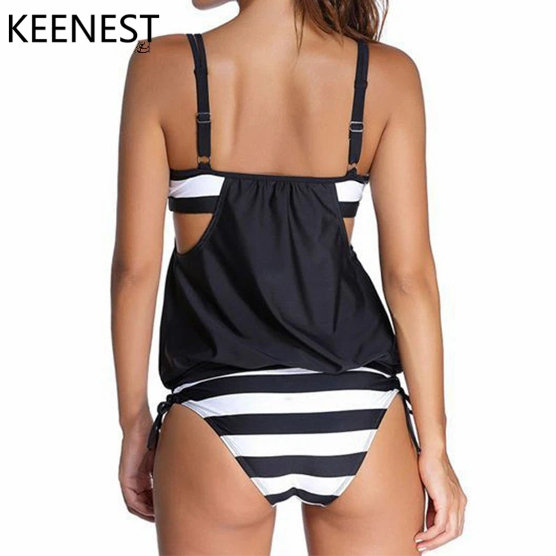 KEENEST 2018 размера плюс Tankini женский черный купальный костюм из двух предметов