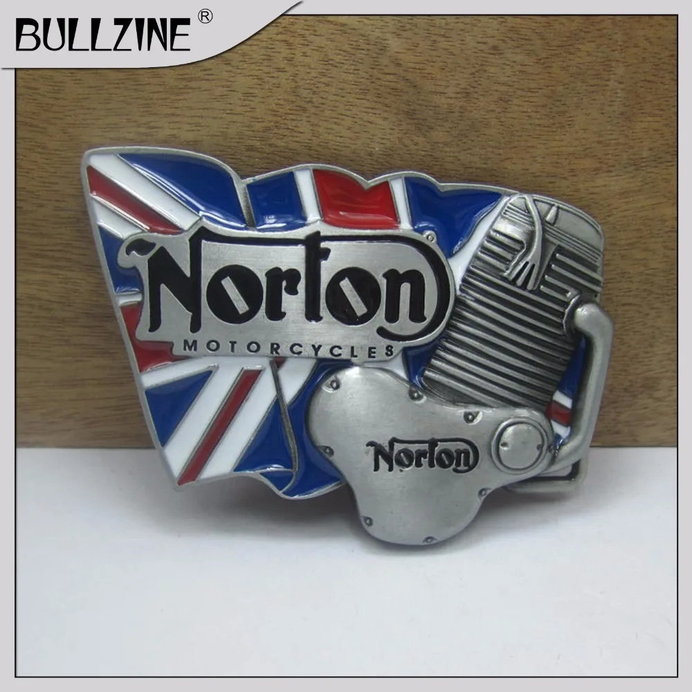 

The Bullzine norton belt buckle with pewter finish FP-03624 for 4cm width snap on belt